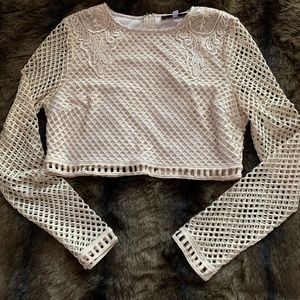 Long sleeve crop top w/shoulder embellishments